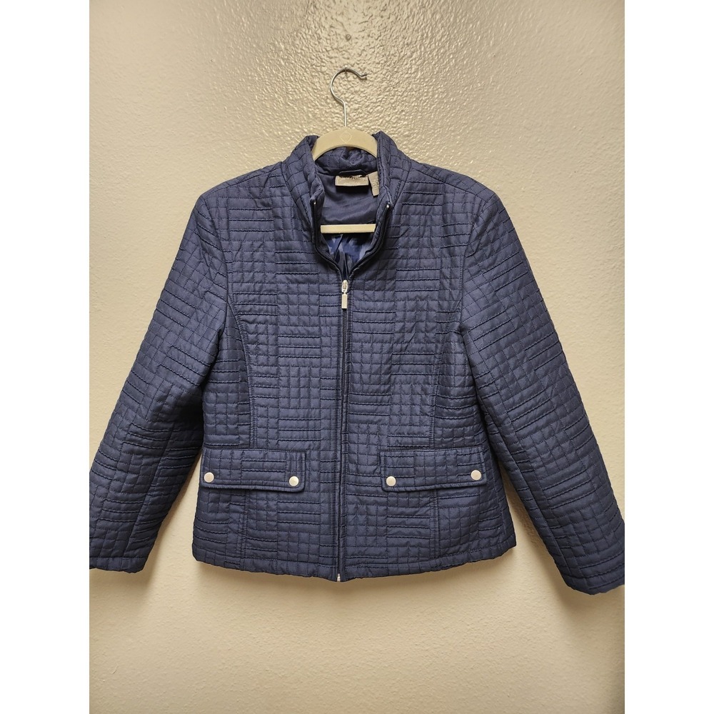 Women's Jane Ashley's‎ Sz Medium Quilted Zip Front Blue Lined Jacket  w/ Pockets